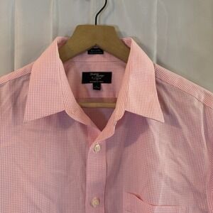 J. Crew Thompson Shirt Mens 15-15.5 Pink Gingham Check Button Up 80s Two Ply